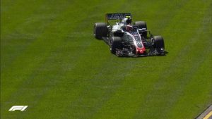 A Haas on the grass, as Magnussen goes wide in the final sector