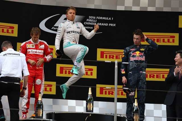 Rosberg jumps on the 2016 Chinese Grand Prix podium